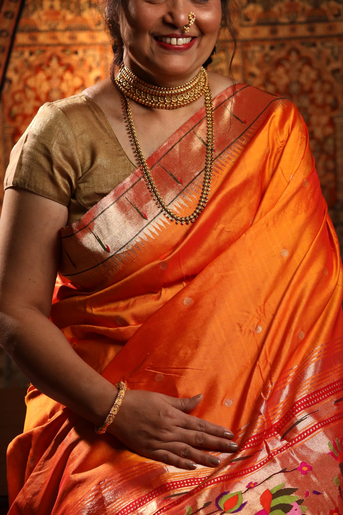 Mango Gold Handwoven Pure Silk Paithani
