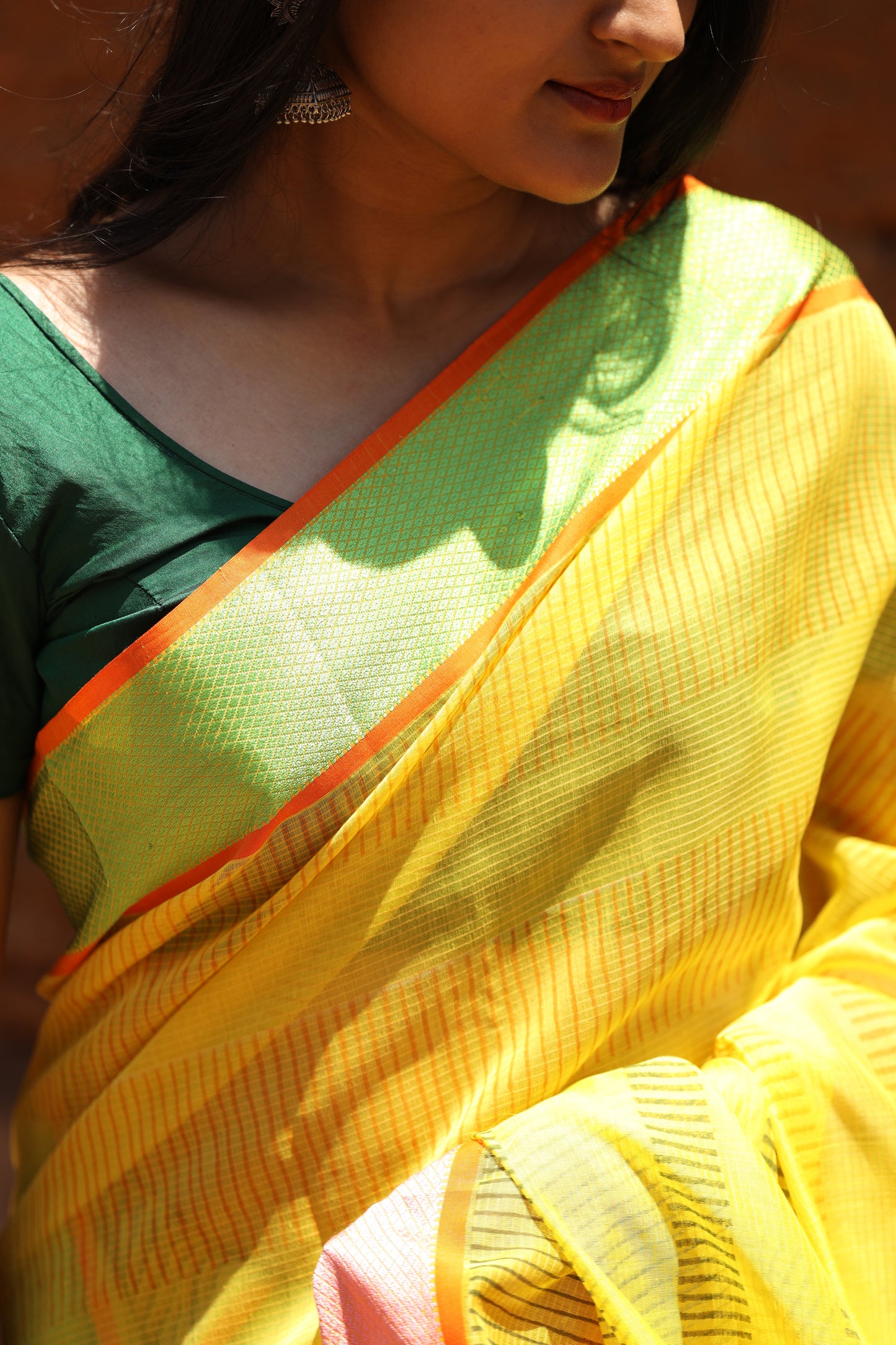 Sunshine Yellow Stripes Maheshwari Silk Cotton