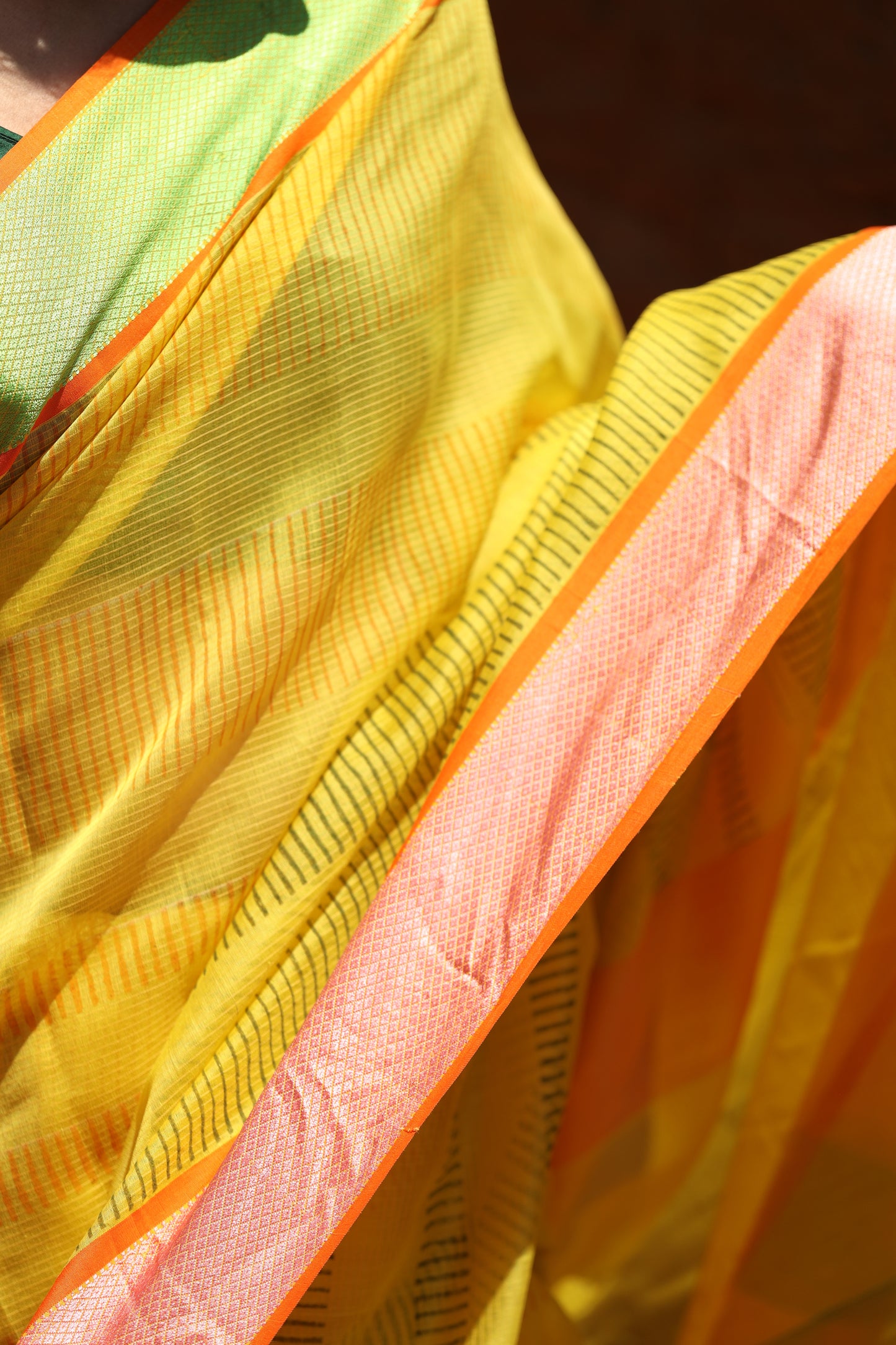 Sunshine Yellow Stripes Maheshwari Silk Cotton