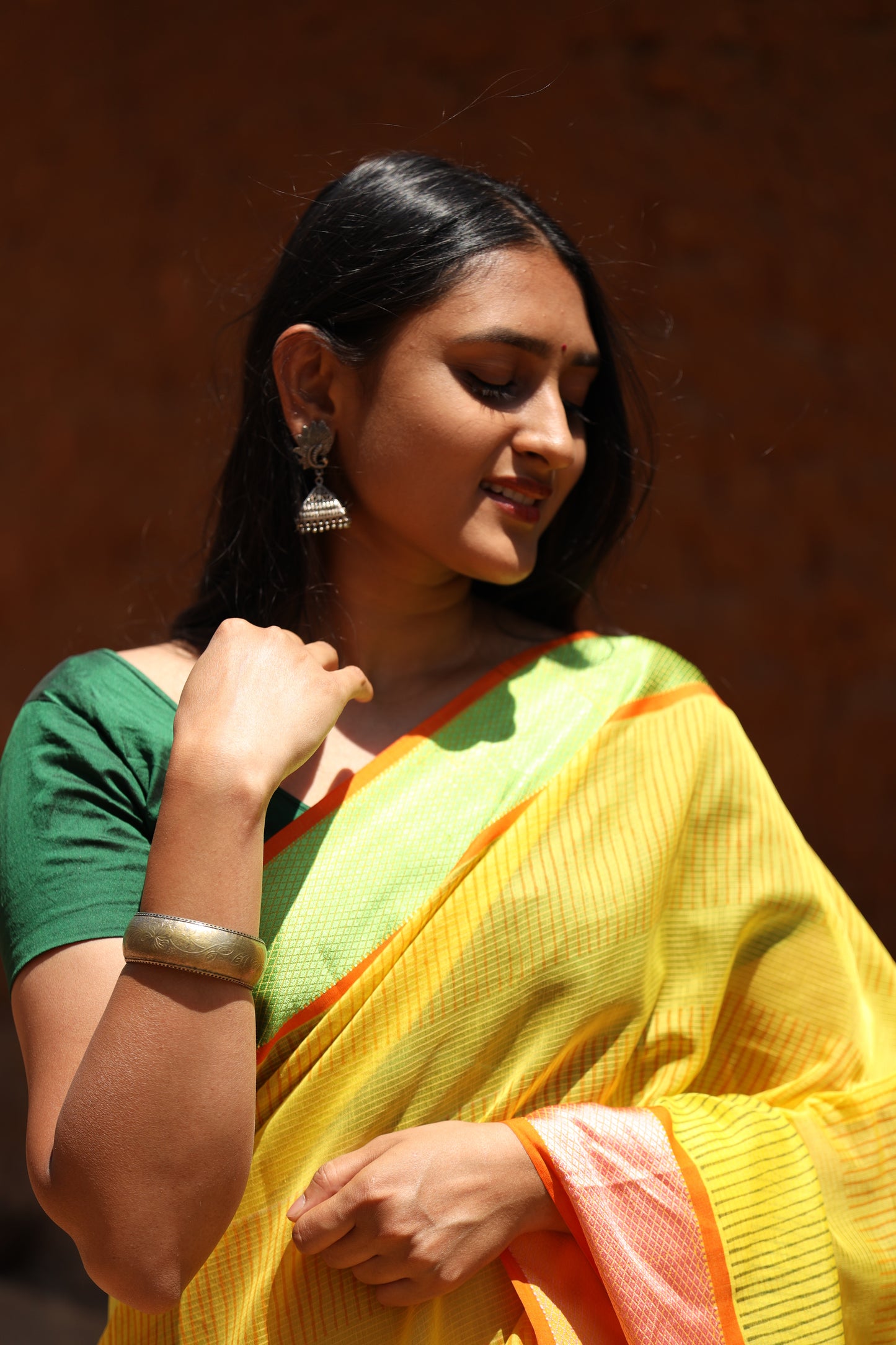 Sunshine Yellow Stripes Maheshwari Silk Cotton