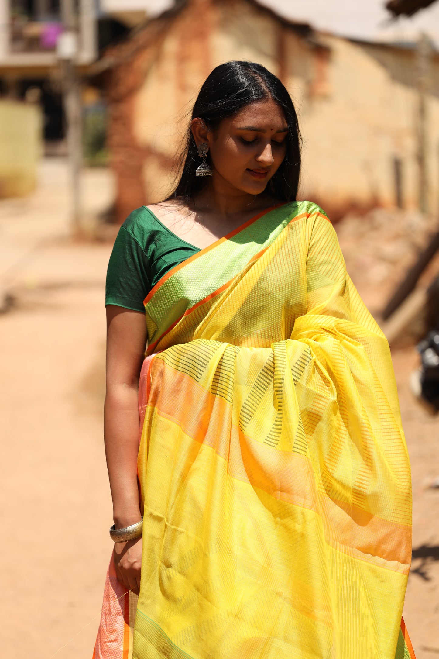 Sunshine Yellow Stripes Maheshwari Silk Cotton