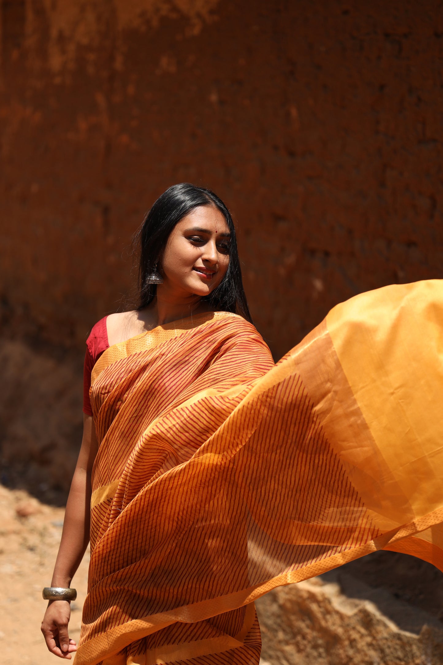 Orange Marmalade Stripes Maheshwari Silk Cotton