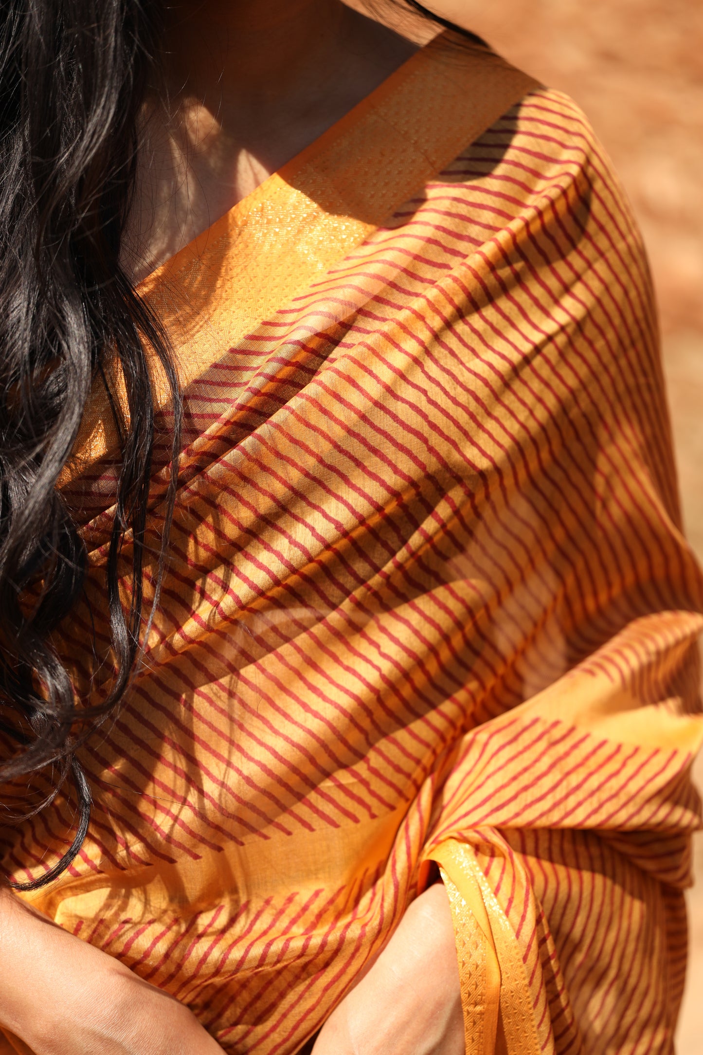 Sunrise Orange Handblock Printed Maheshwari Silk Cotton