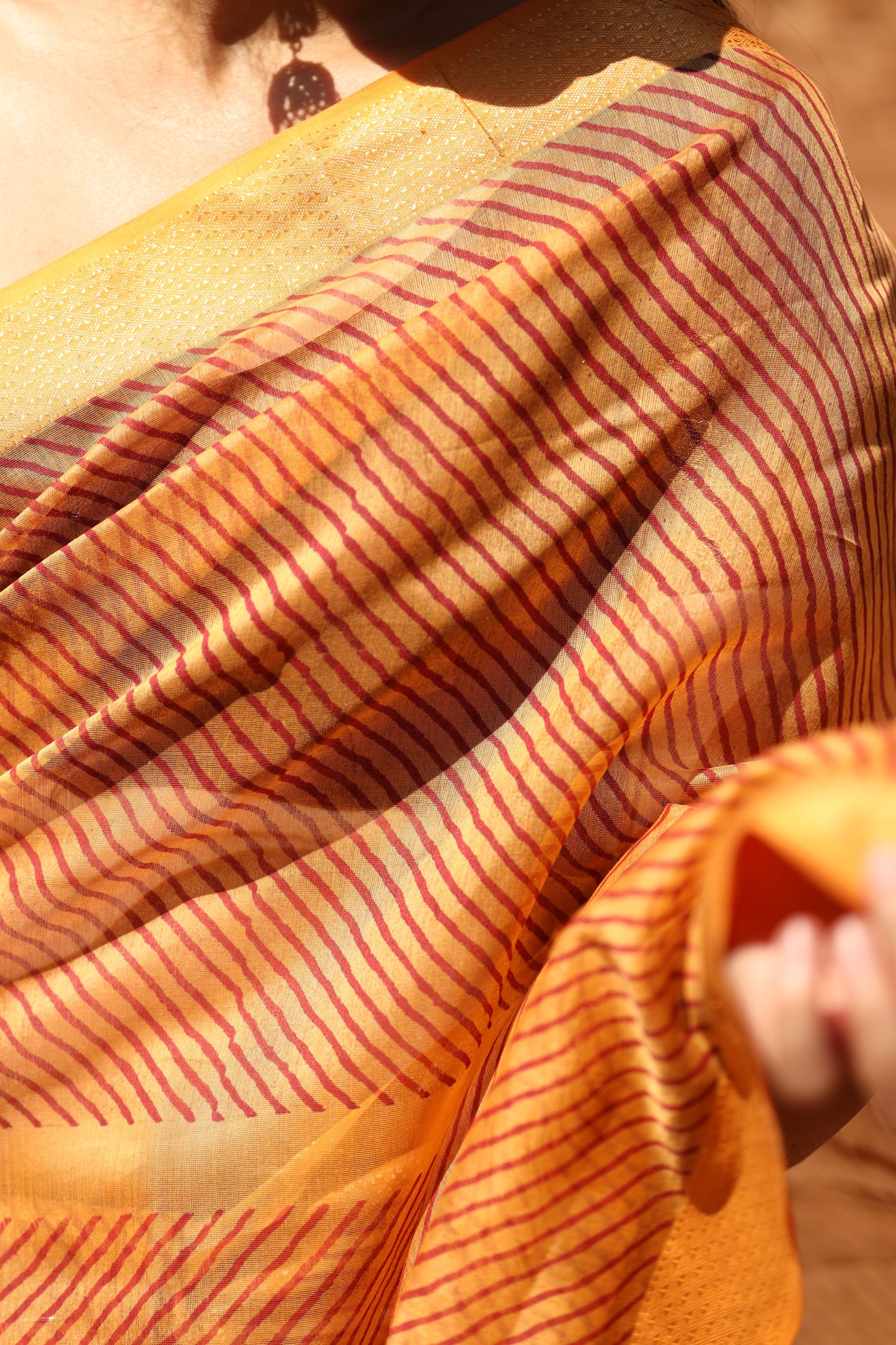 Sunrise Orange Handblock Printed Maheshwari Silk Cotton