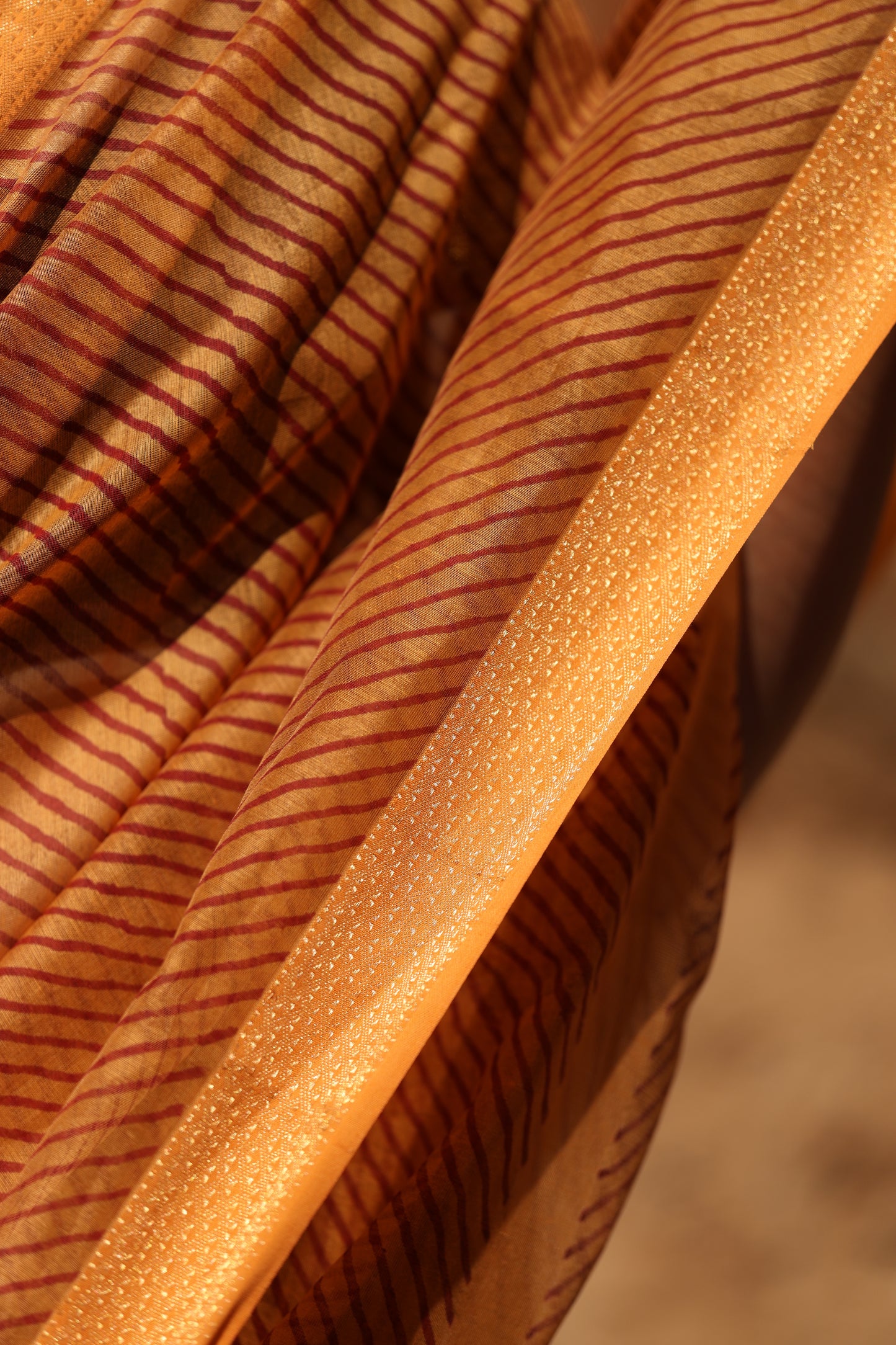 Sunrise Orange Handblock Printed Maheshwari Silk Cotton
