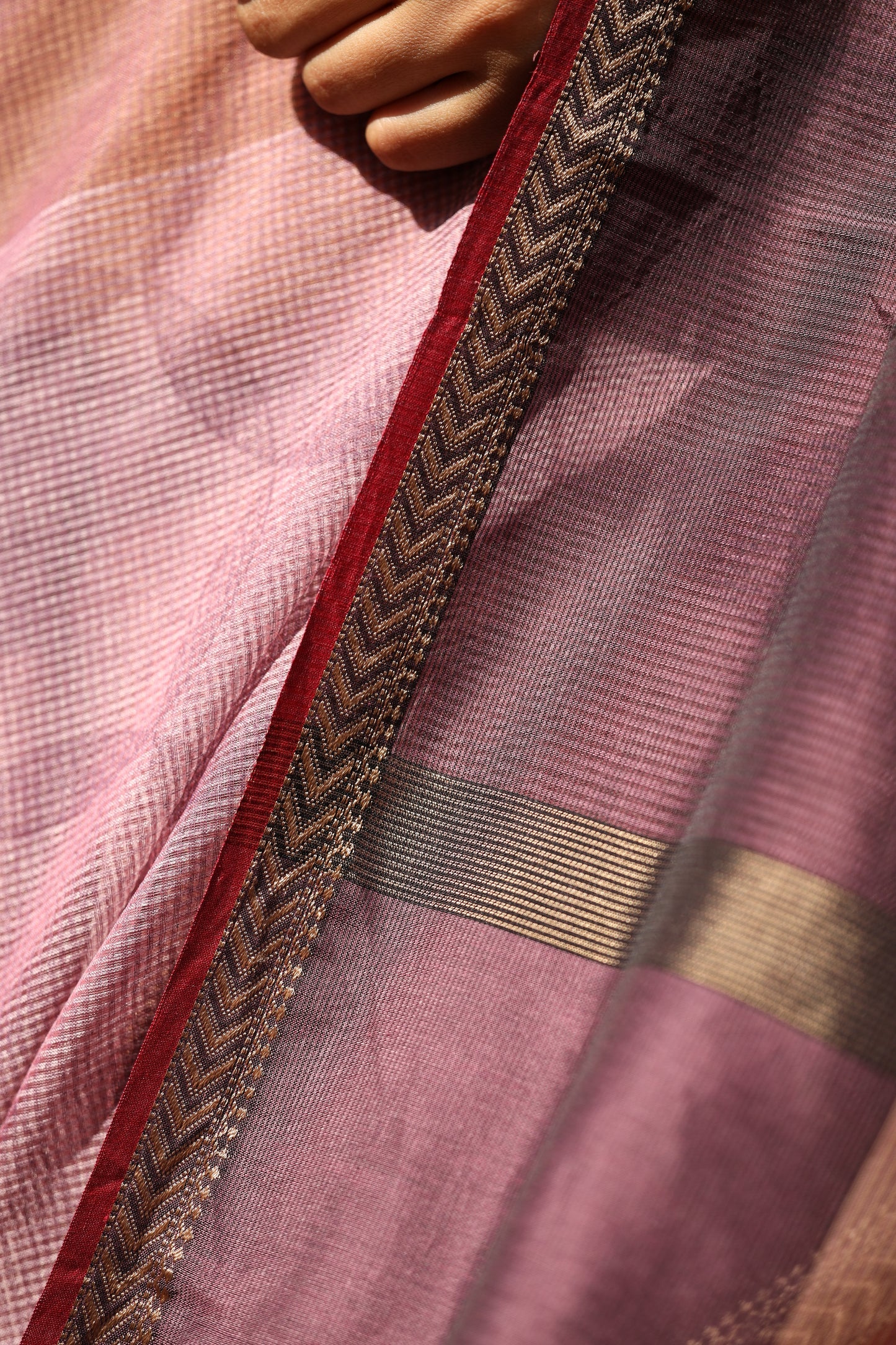 Wine Tones Handblock Printed Maheshwari Silk Cotton
