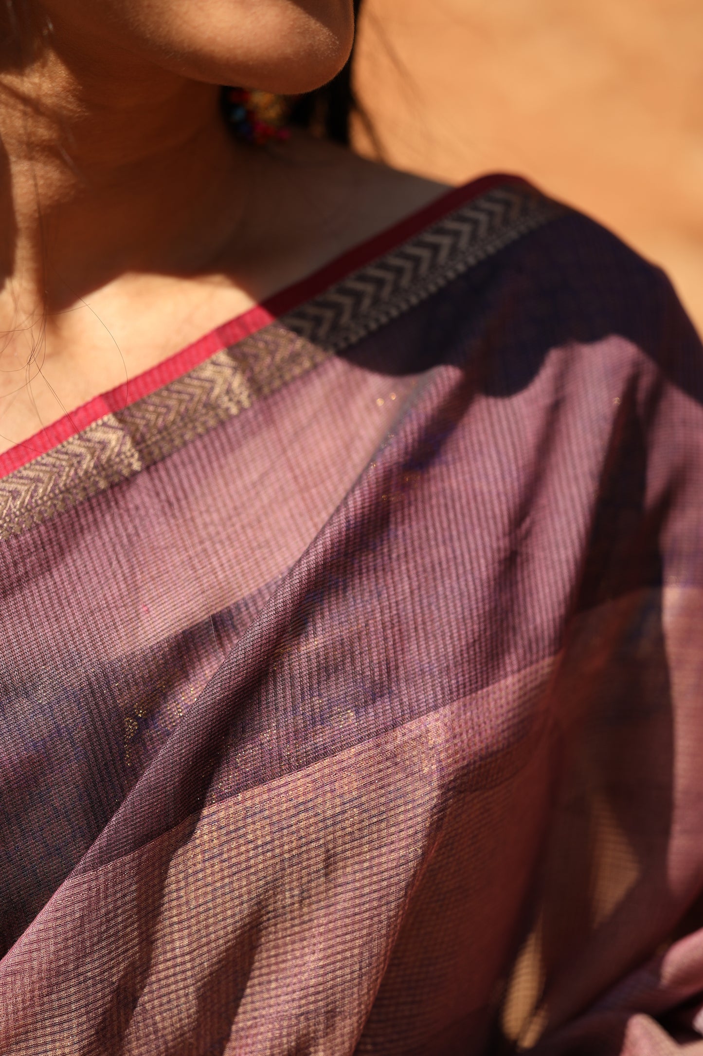 Wine Tones Handblock Printed Maheshwari Silk Cotton