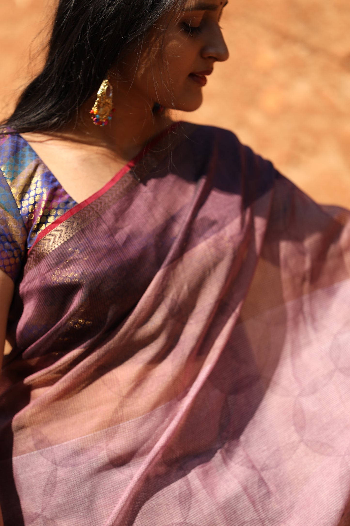 Wine Tones Handblock Printed Maheshwari Silk Cotton