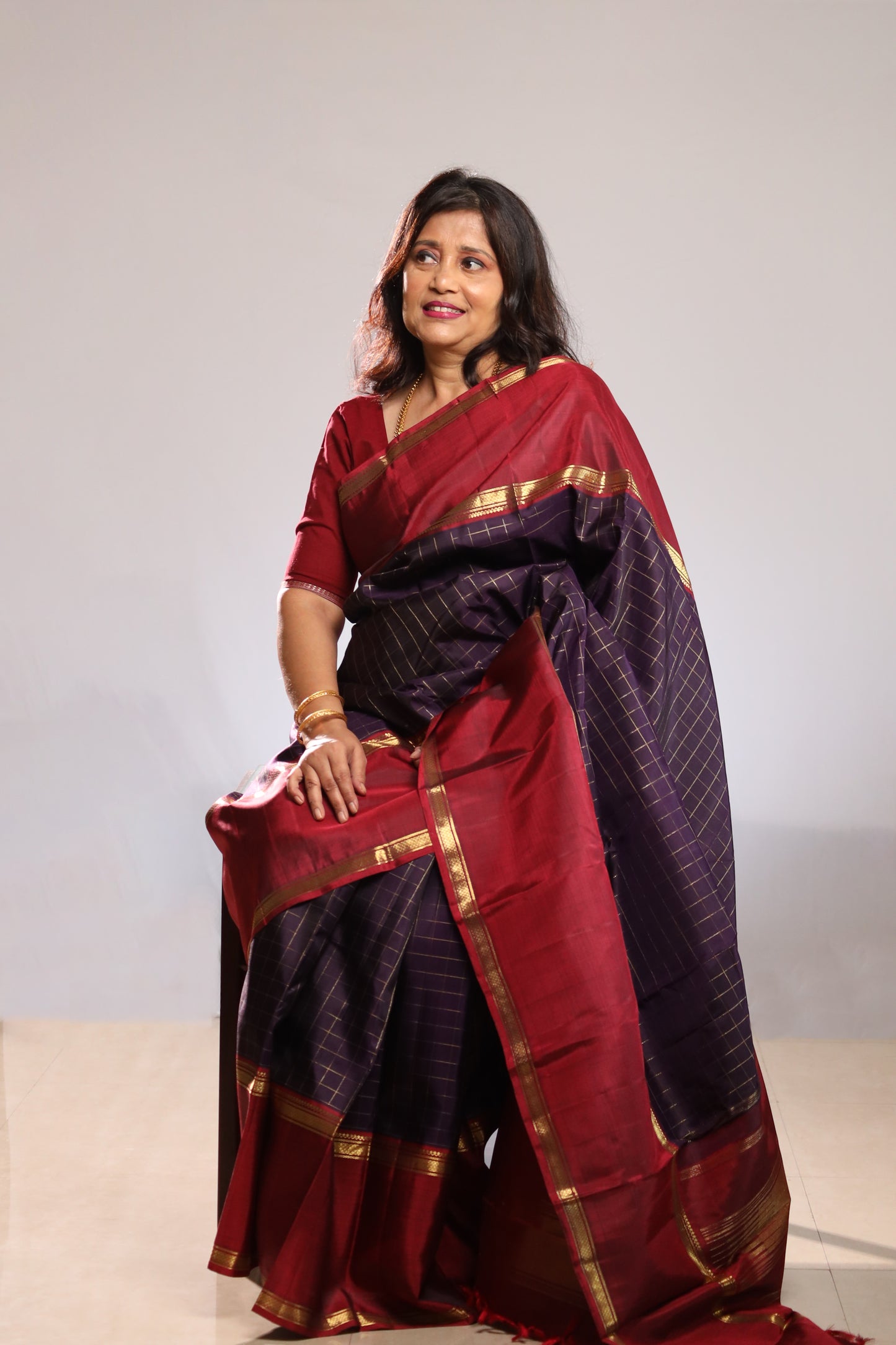 Royal Purple & Maroon Kanjivaram Silk Saree
