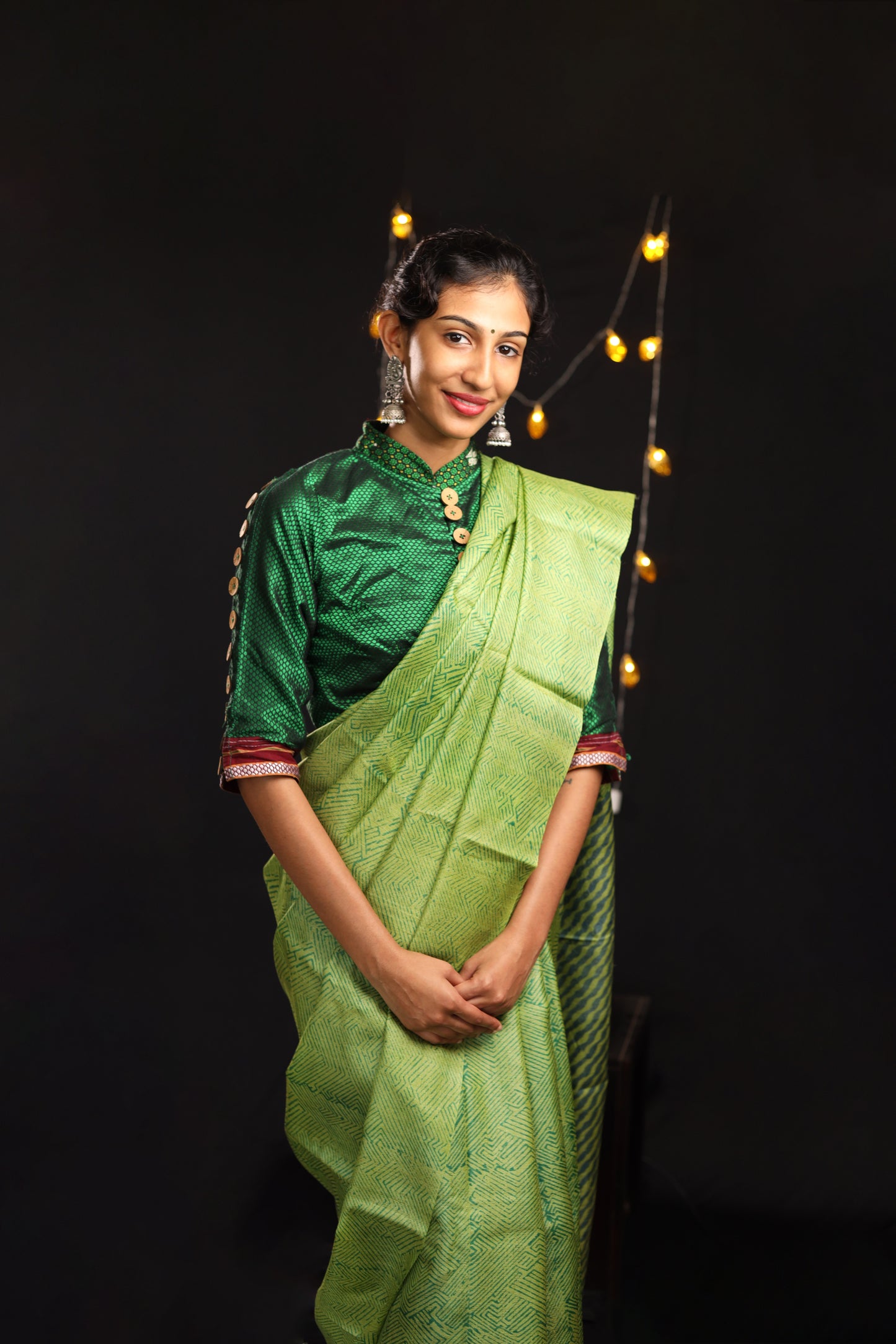 Evergreen Zentangle Handblock Printed Handwoven Tussar Silk Saree