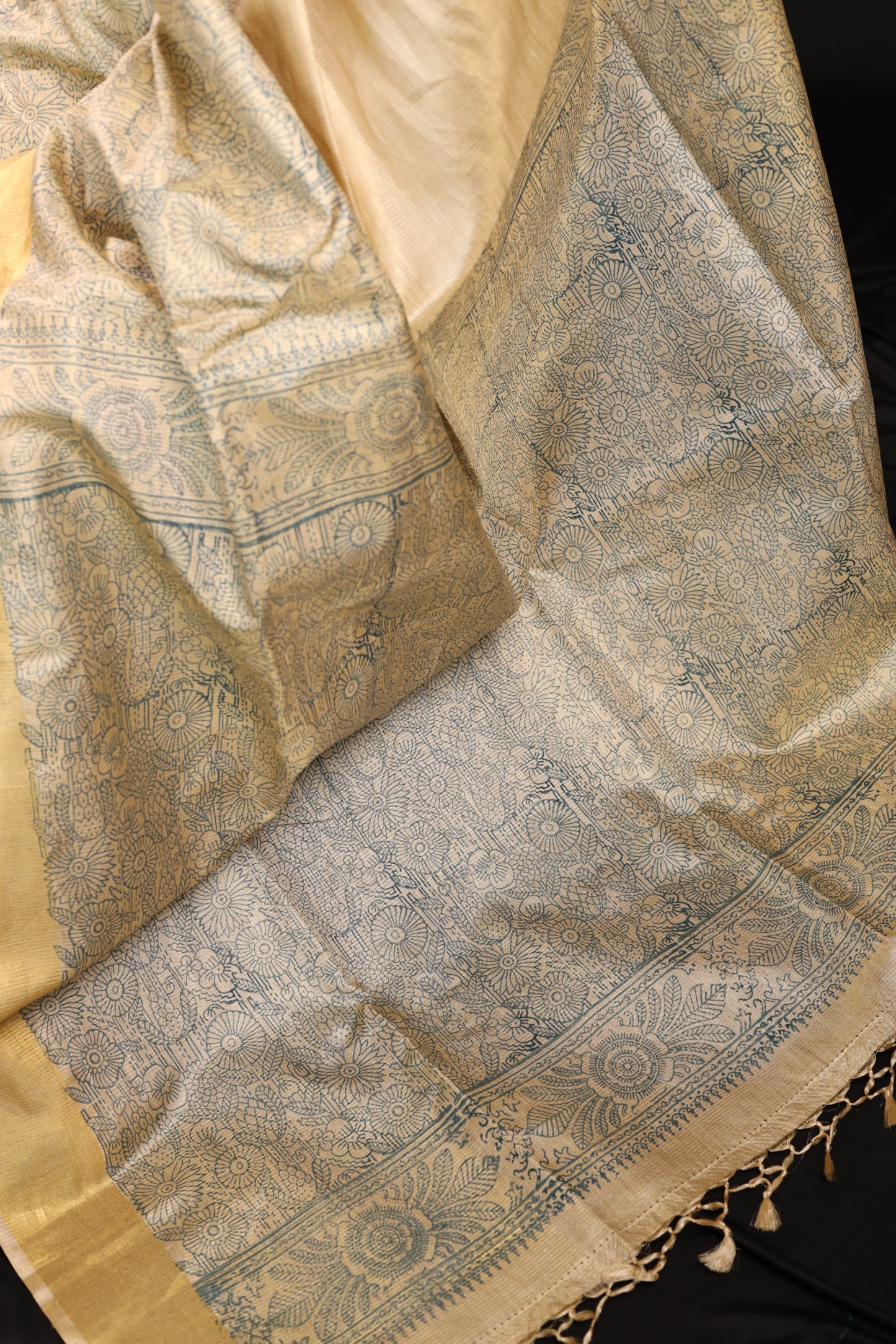 Vision in Gold Handblock Printed Handwoven Tussar Silk Saree