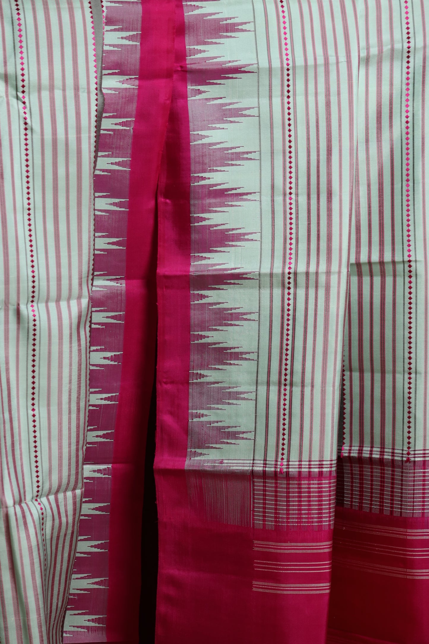 Striped Pink & Off-White Kanjivaram Silk