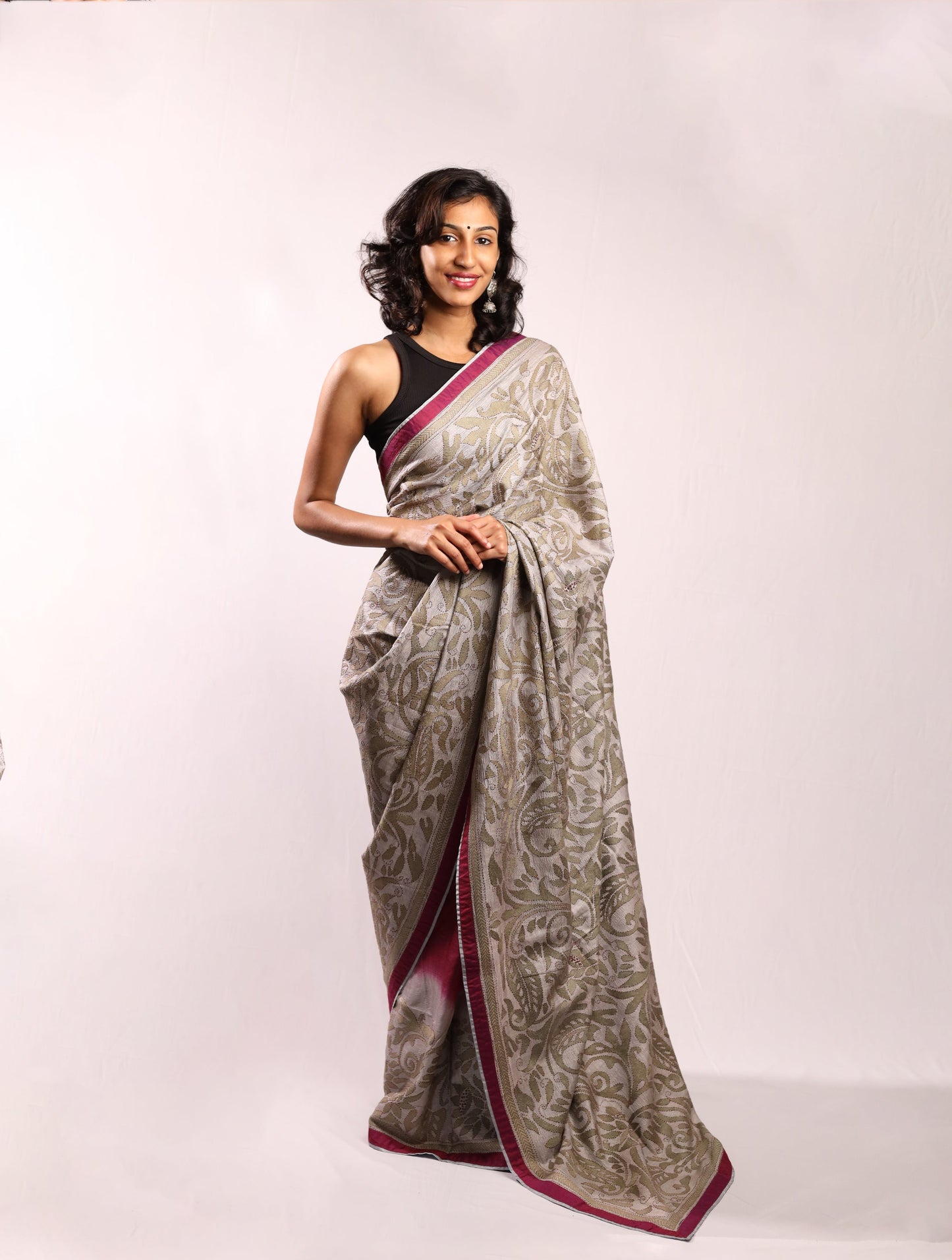 Wine Dark Sea Kantha in Handwoven Pure Silk