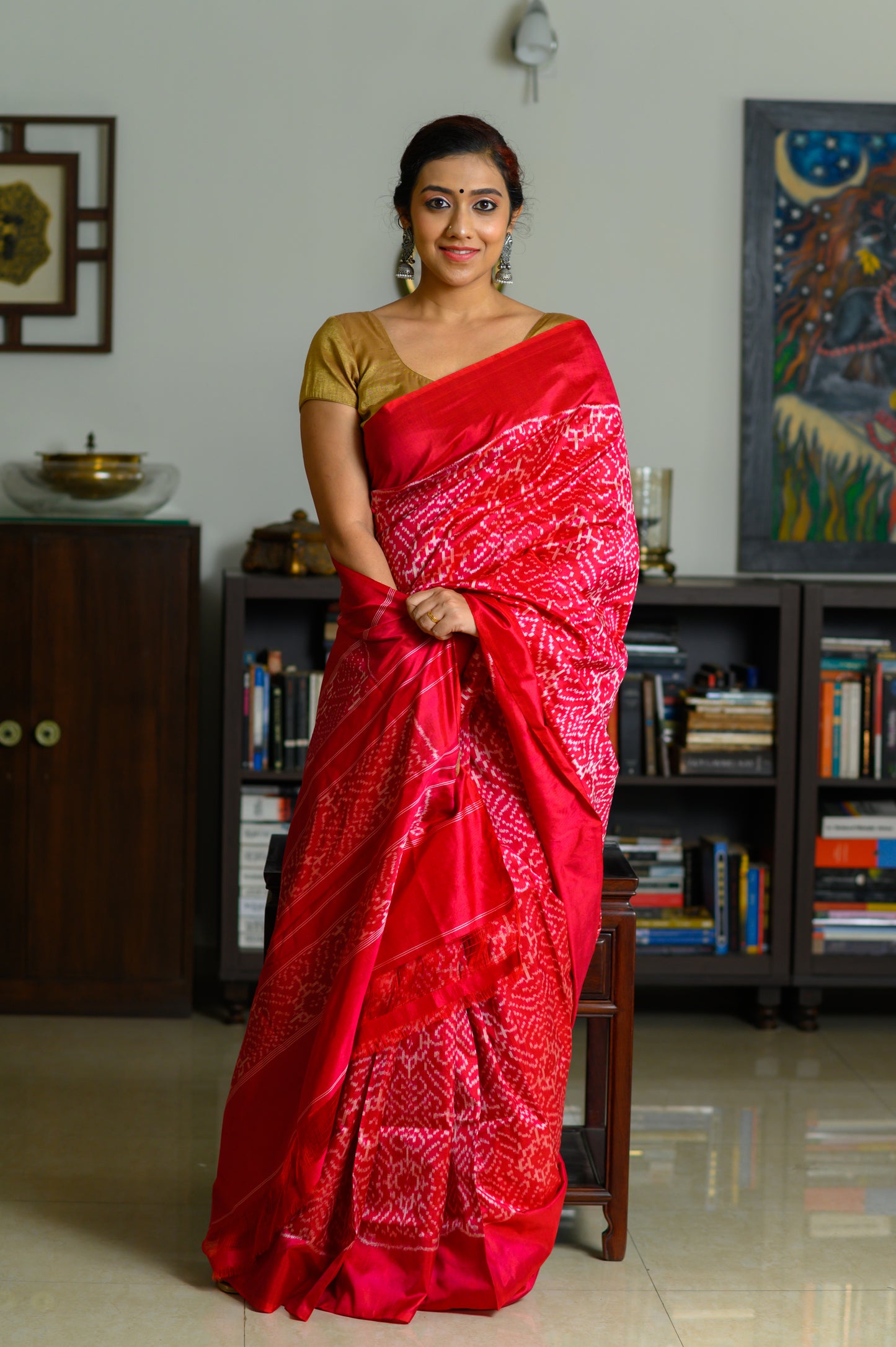 Cherry Pop Handwoven Single Ikkat Silk