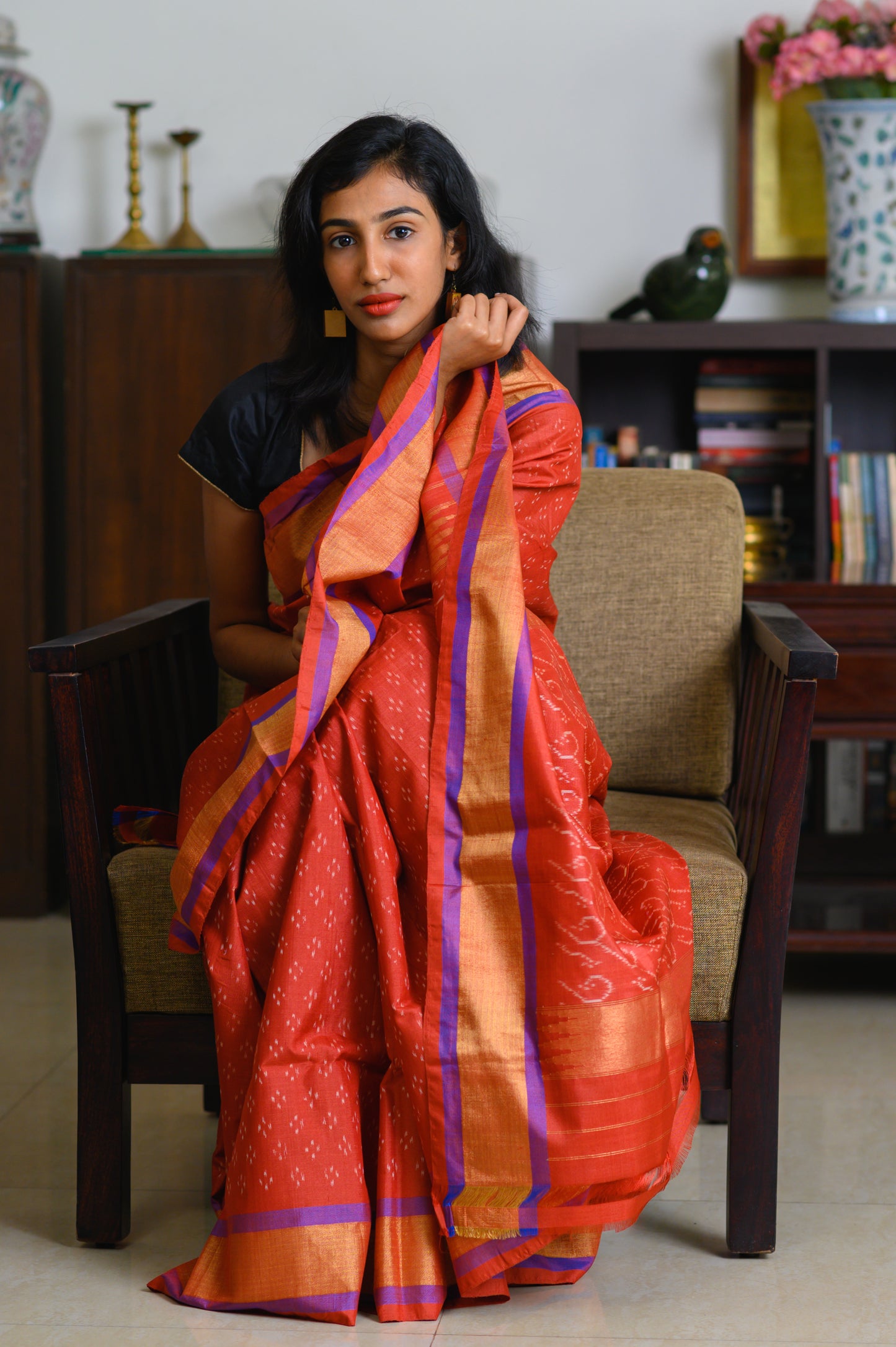 Sunset Rust Handwoven Single Ikkat Silk