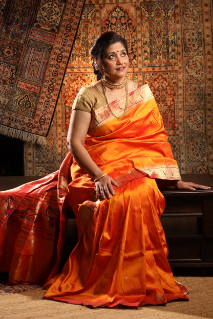 Mango Gold Handwoven Pure Silk Paithani