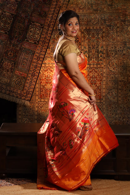 Mango Gold Handwoven Pure Silk Paithani