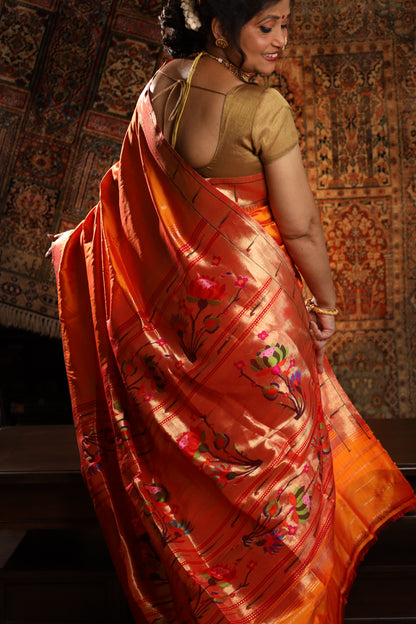 Mango Gold Handwoven Pure Silk Paithani