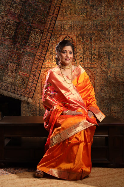 Mango Gold Handwoven Pure Silk Paithani