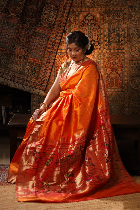 Mango Gold Handwoven Pure Silk Paithani