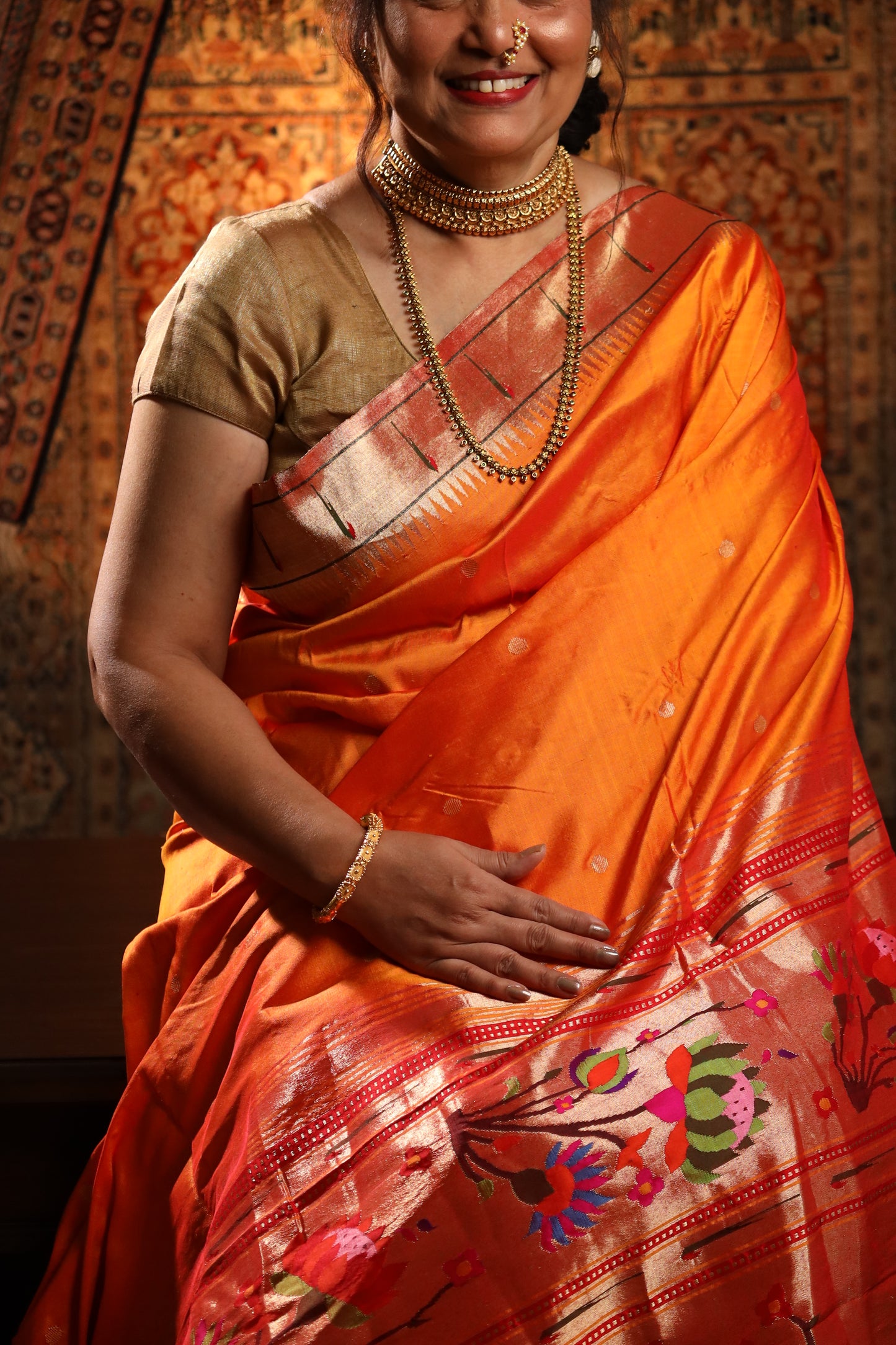 Mango Gold Handwoven Pure Silk Paithani