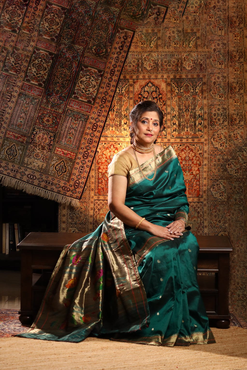 Deep Emerald Green Handwoven Pure Silk Paithani