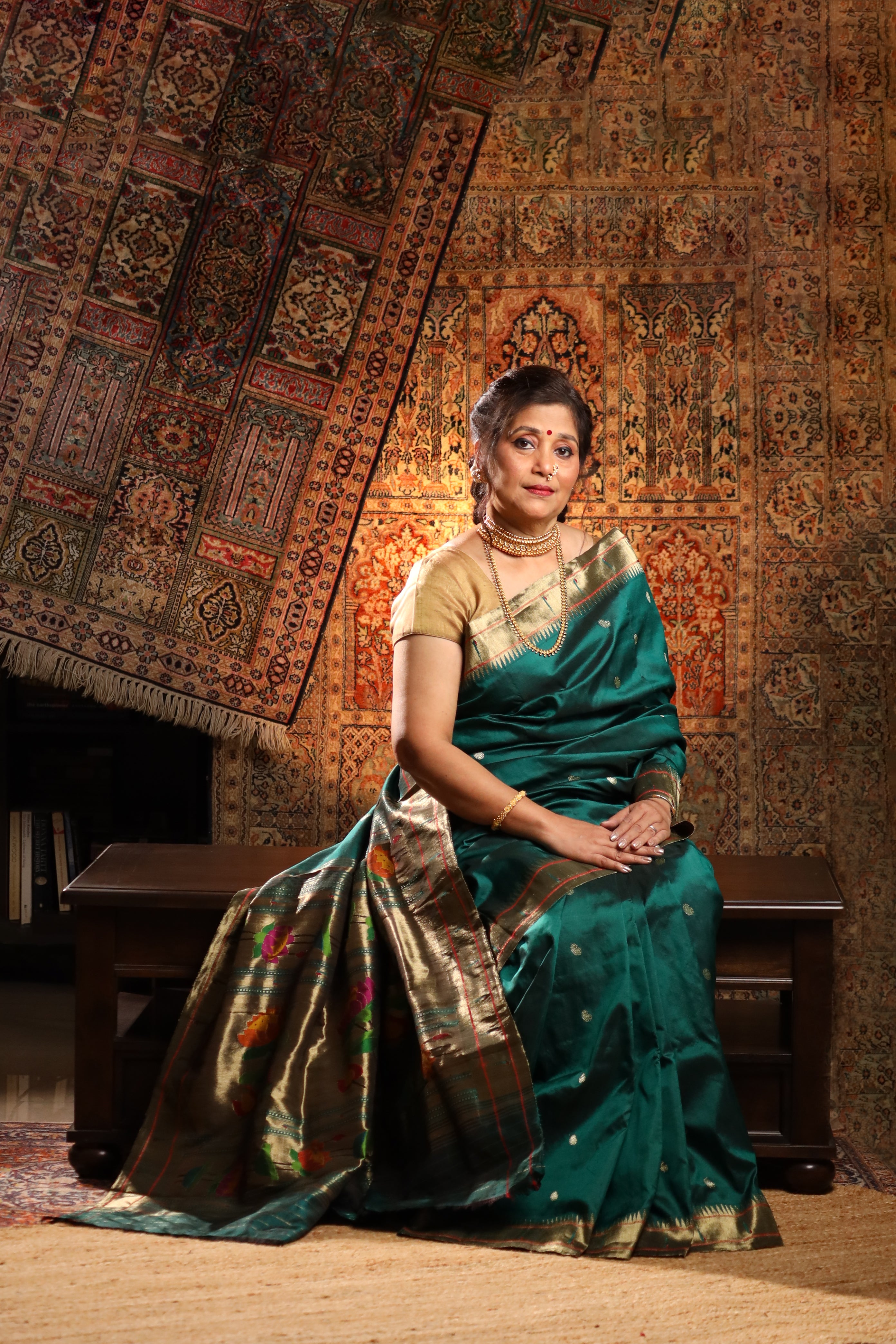 Deep Emerald Green Handwoven Pure Silk Paithani