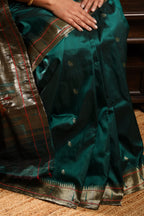 Deep Emerald Green Handwoven Pure Silk Paithani