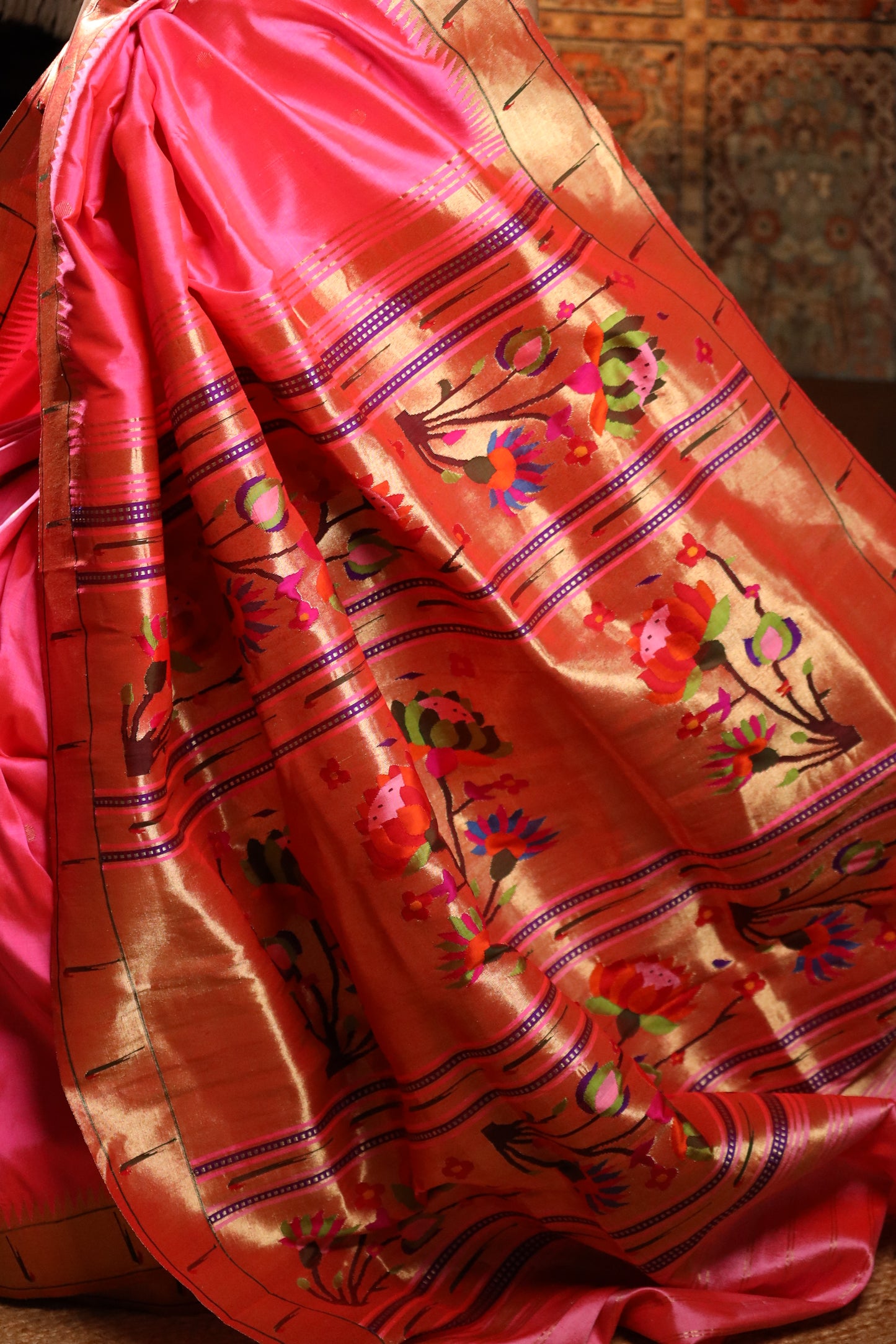 Bright Rani Pink Handwoven Pure Silk Paithani