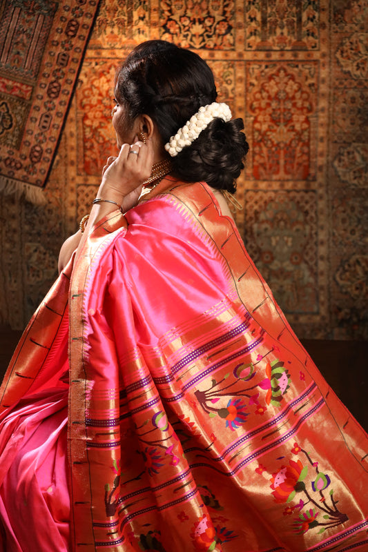 Bright Rani Pink Handwoven Pure Silk Paithani