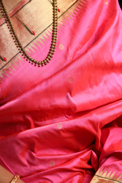 Bright Rani Pink Handwoven Pure Silk Paithani