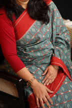 Sea Green & Red Handwoven Double Ikkat Cotton
