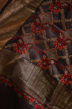 Floral Jaal & Aari Chikankari on Black Handwoven Tussar Silk