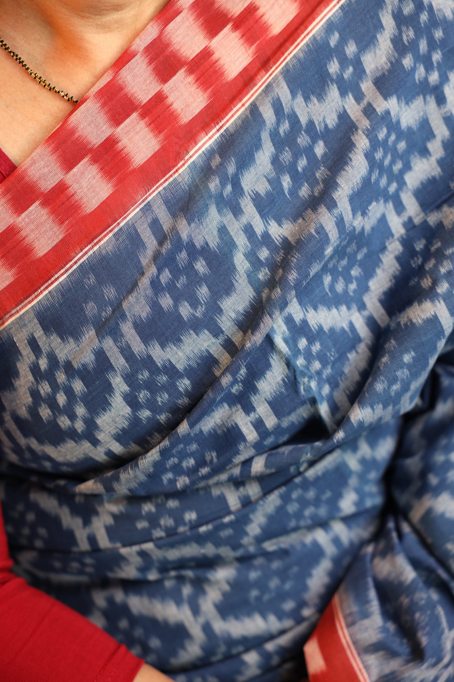 Deep Blue & Red Handwoven Double Ikkat Cotton