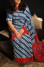 Indigo Chequered Handwoven Double Ikkat Cotton