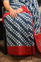 Indigo Chequered Handwoven Double Ikkat Cotton