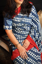 Indigo Chequered Handwoven Double Ikkat Cotton