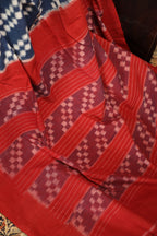 Indigo Chequered Handwoven Double Ikkat Cotton