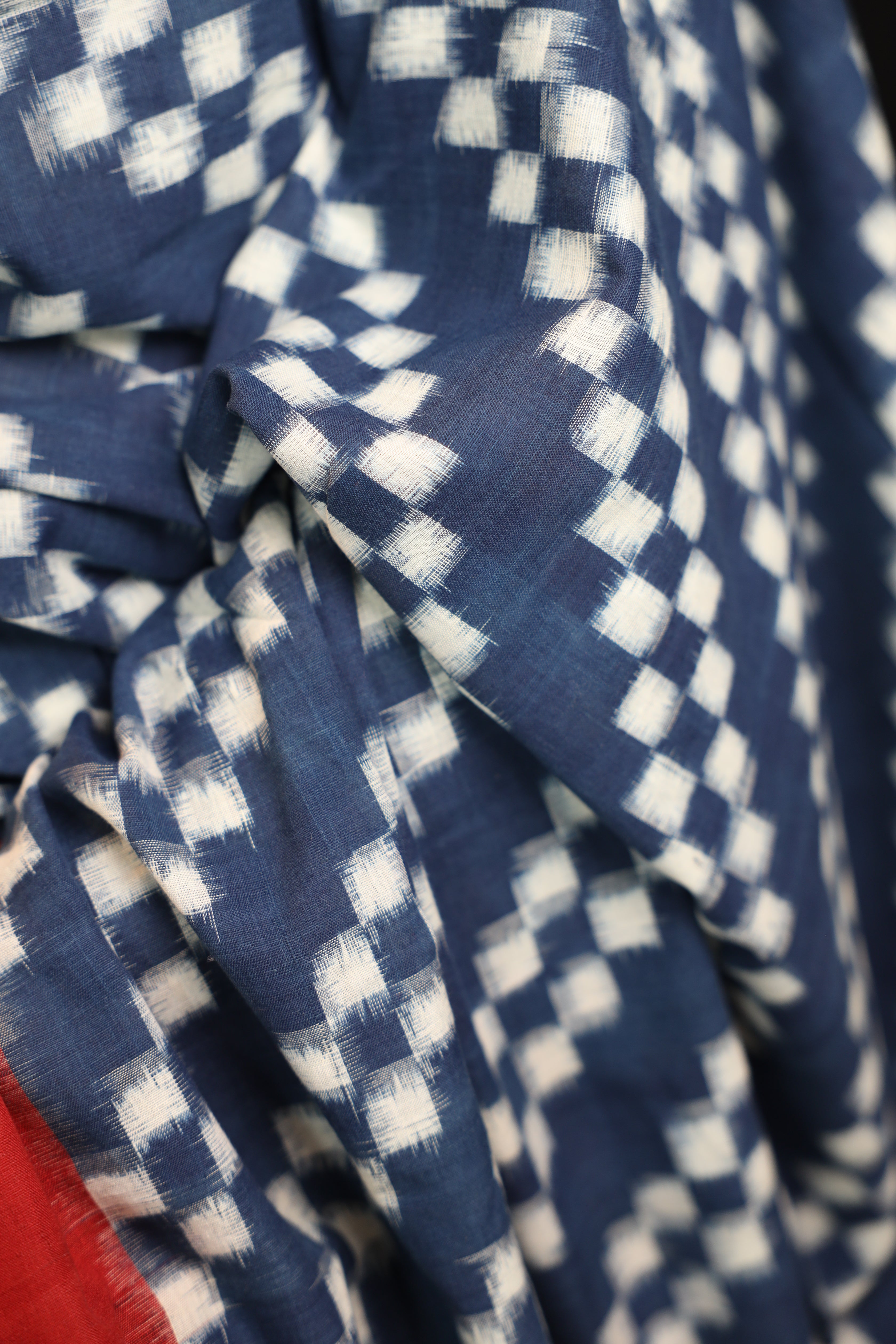 Indigo Chequered Handwoven Double Ikkat Cotton