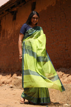 Banana Leaf Green Dots & Dashes Maheshwari Silk Cotton