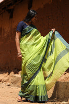 Banana Leaf Green Dots & Dashes Maheshwari Silk Cotton