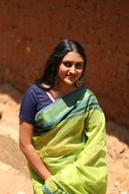 Banana Leaf Green Dots & Dashes Maheshwari Silk Cotton