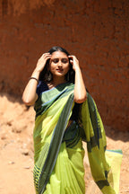 Banana Leaf Green Dots & Dashes Maheshwari Silk Cotton