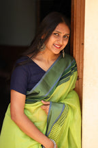 Banana Leaf Green Dots & Dashes Maheshwari Silk Cotton