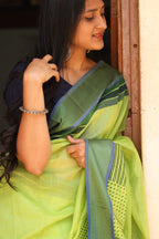Banana Leaf Green Dots & Dashes Maheshwari Silk Cotton