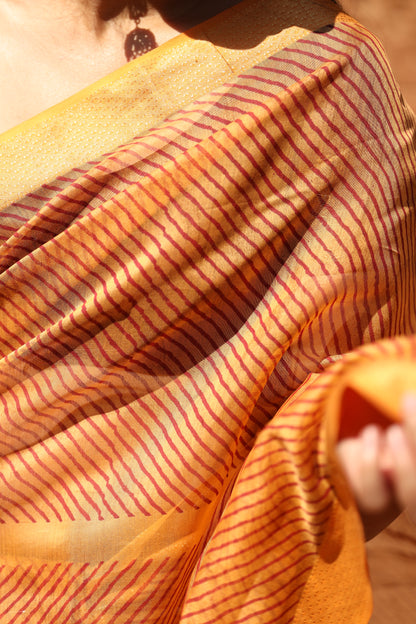 Sunrise Orange Handblock Printed Maheshwari Silk Cotton
