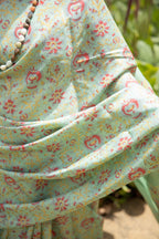 Canna Red Florals Handblock Printed Handwoven Tussar Silk Saree
