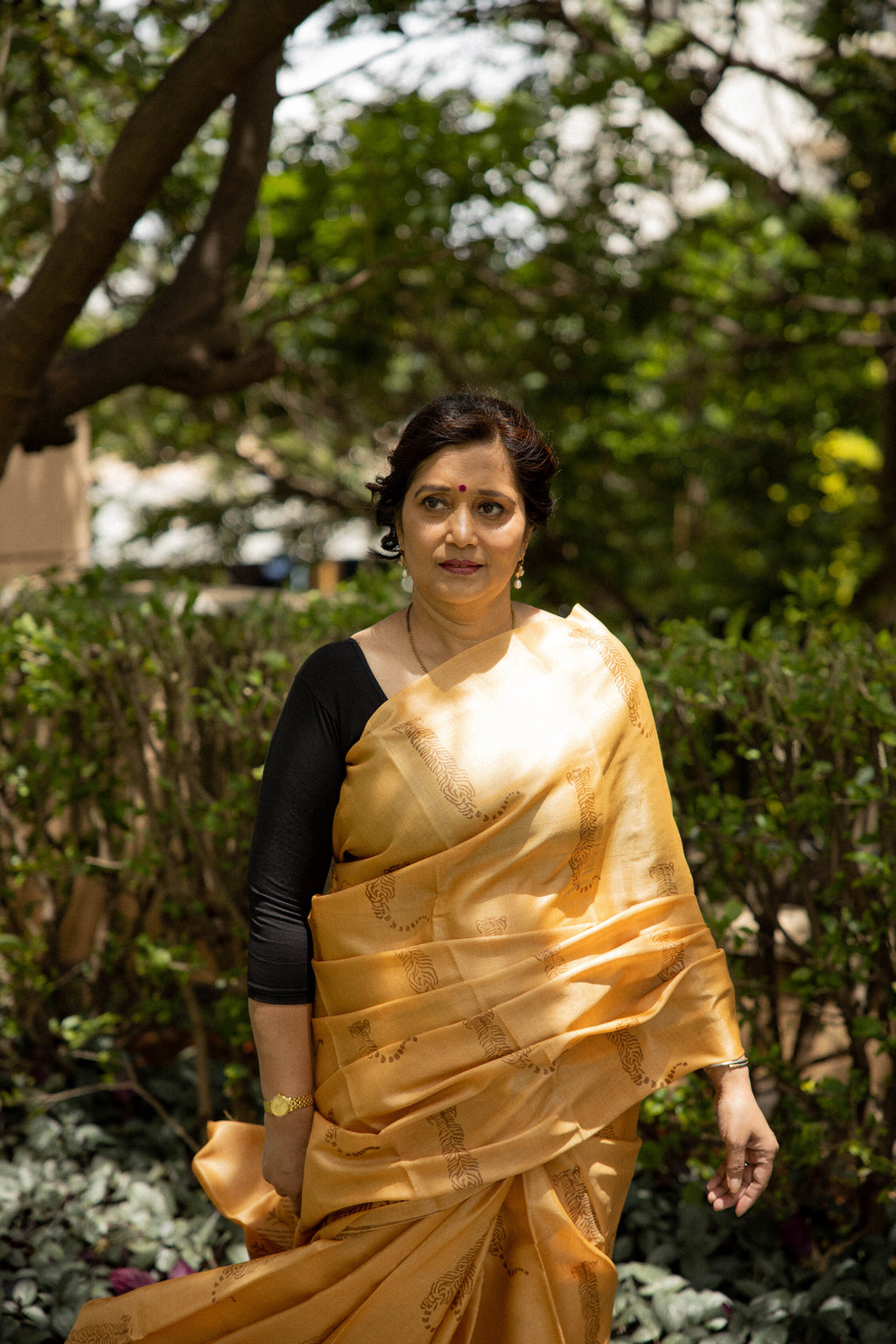 Tiger Tiger Burning Bright Handblock Printed Handwoven Tussar Silk Saree