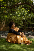 Tiger Tiger Burning Bright Handblock Printed Handwoven Tussar Silk Saree