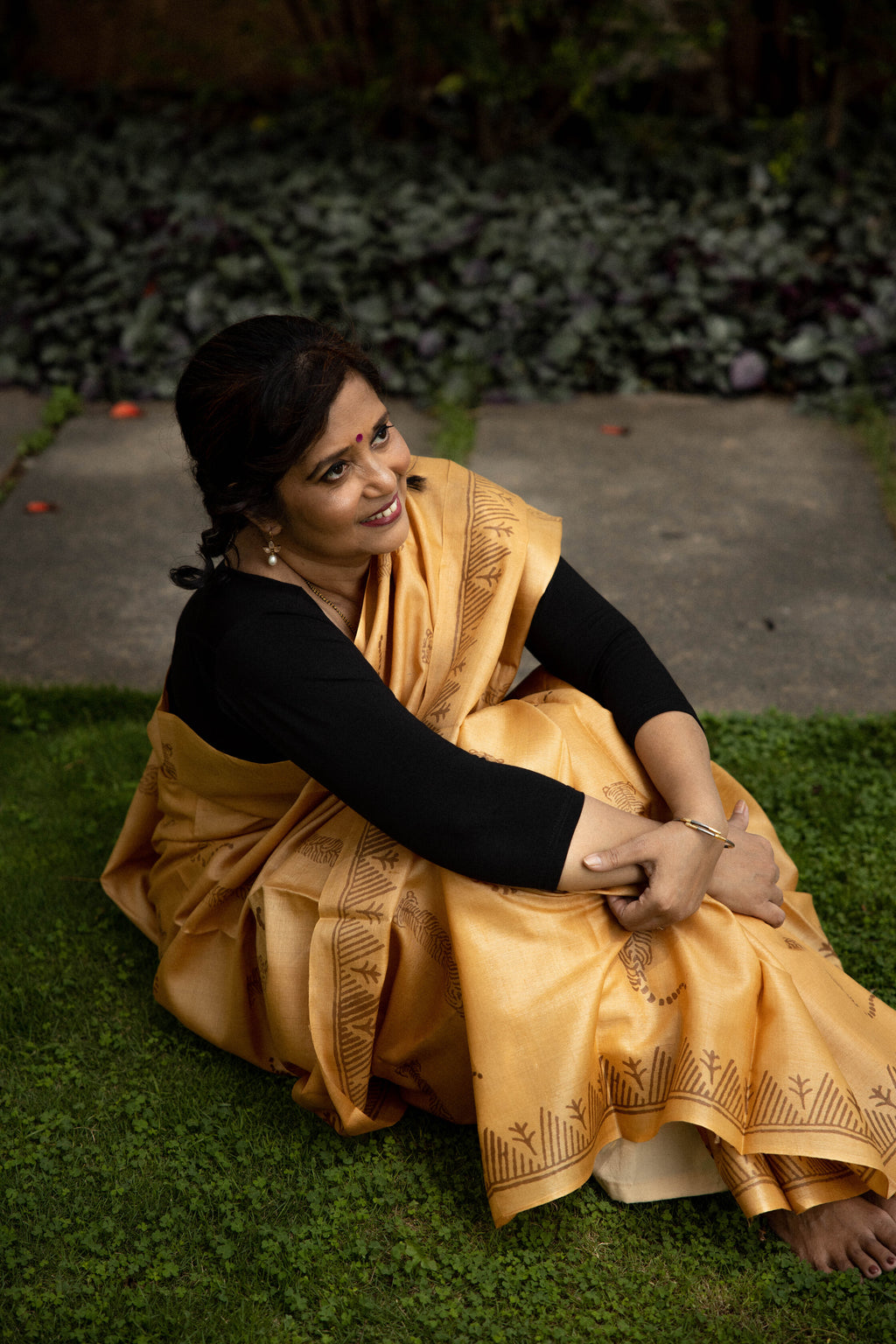 Tiger Tiger Burning Bright Handblock Printed Handwoven Tussar Silk Saree